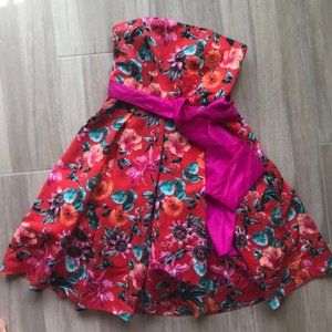 Persimmon floral strapless party dress NWOT